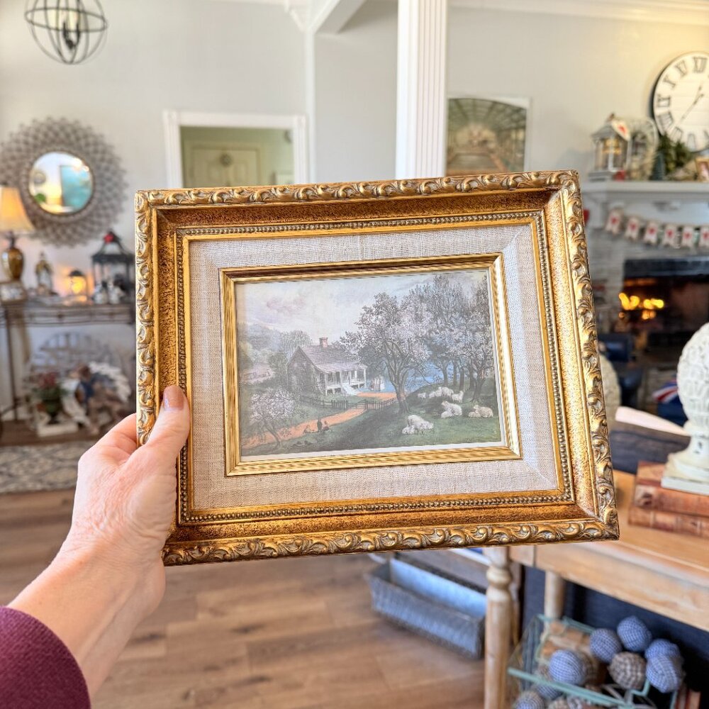 SOLD 1960's Currier & Ives "American Homestead Spring" Framed Lithograph - Picture 12 of 14